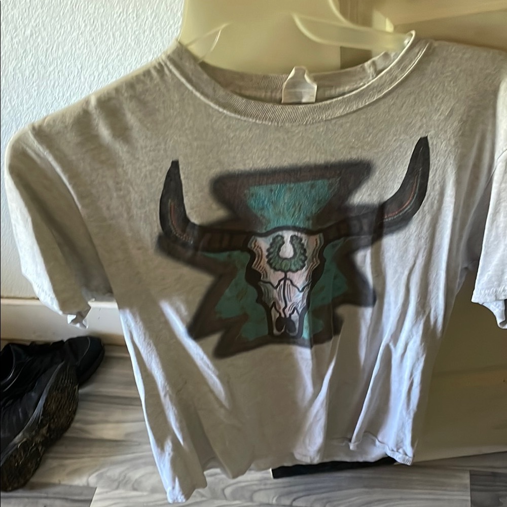 Gray Shirt with Bull Skull Design